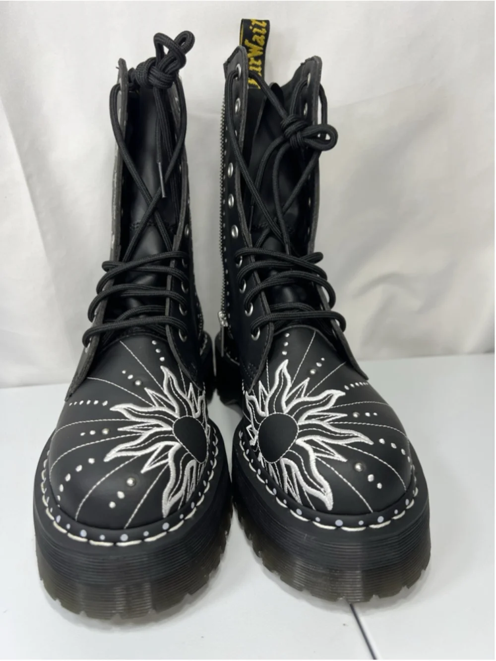 Dr Martens Jadon Hi Solar Flare Boot Embroidery Black 9L 8M Goth Punk Festive
